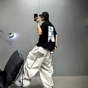 黑色重磅vibe潮牌印花纯棉短袖T恤男oversize落肩宽松廓形痞帅t恤