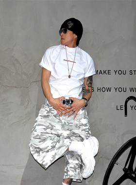 350g重磅高端微阔白色短袖t恤男潮牌痞帅休闲T健身通勤大码体恤衫