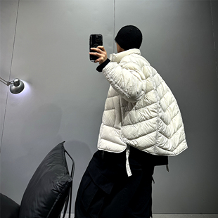 纯色廓形排骨羽绒服保暖外套 羽绒服男轻薄款 新款 90白鸭绒立领短款
