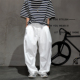 休闲长裤 白色高街褶皱设计感阔腿弯刀休闲裤 男潮牌痞帅宽松轻薄款