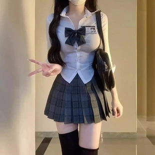 狗短淑格裙套装 原创正版 女春夏季 jk制服学院风收腰短袖 衣服 白衬衫