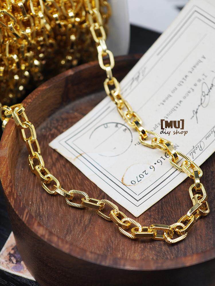 DIY HANDMADE ACCESSORIES IMPORTED FROM JAPAN 18K GOLD-FILLED COPPER GOLD-PLATED THICK OVAL DARK GRAIN LARGE HOLE LOOSE CHAIN 10 CM