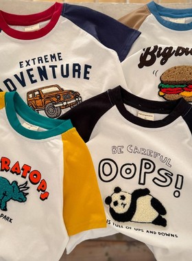 韩版日系立体T恤夏季男女童汽车汉堡恐龙卡通短袖儿童T恤宝宝上衣