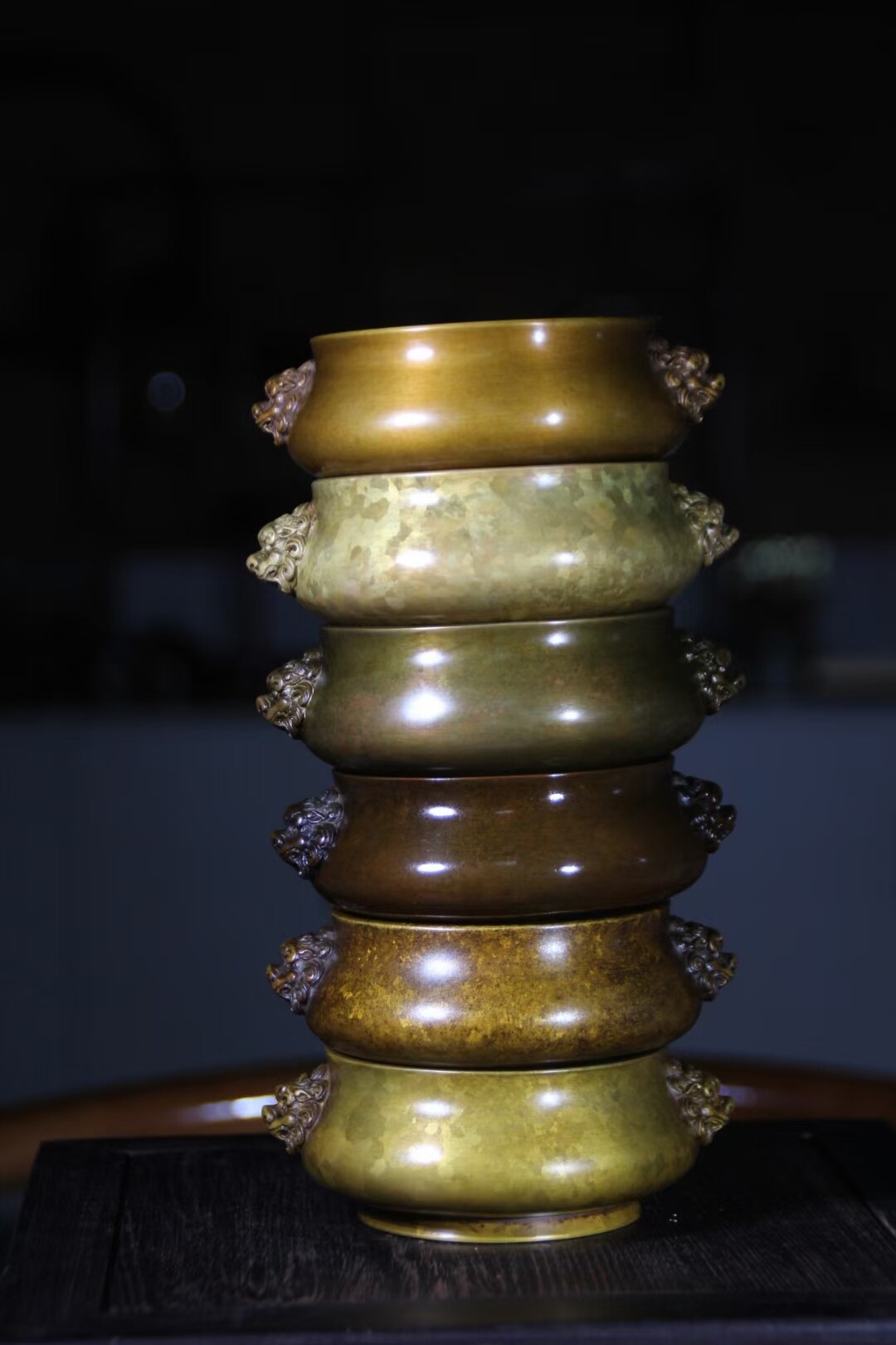陈巧生制六种皮色狮首耳彝炉巧生苏工纯手工湿蜡法宣德炉香薰炉