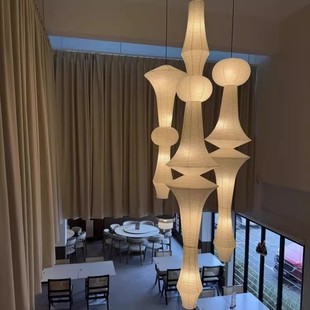 日式艺术宣纸吊灯复式楼梯间客厅别墅旋转纸艺铁艺服装店餐厅吊灯