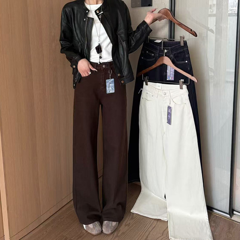 十三行女装辣妹四面弹力阔腿牛仔裤女春款高腰舒适休闲直筒裤子