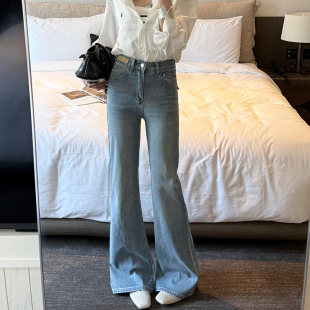 流行休闲简约高腰弹力微辣裤 女2026春款 辣妹喇叭牛仔裤 十三行女装