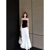 GEMQI a字蛋糕长裙 巨好看 压褶大摆白色半身裙子女夏季 2025新款