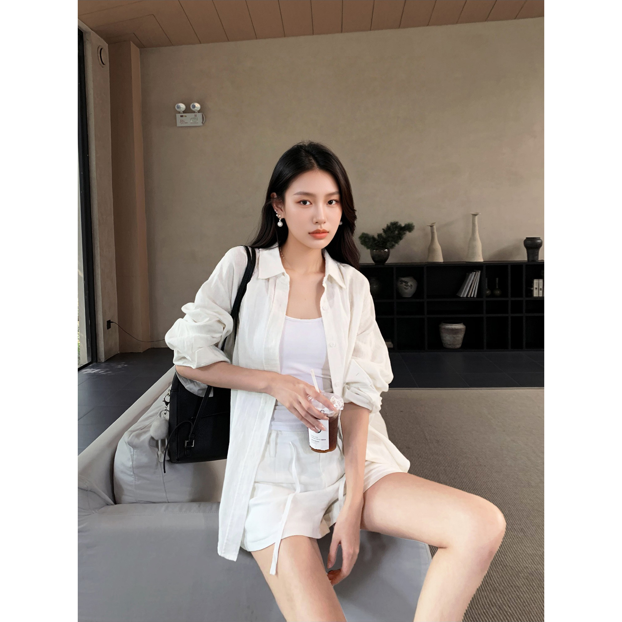 GEMQI绝伦天丝衬衫休闲裤套装