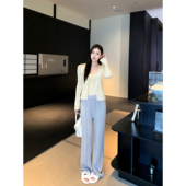 女秋冬宽松直筒高级松弛感灰色针织长裤 GEMQI 软糯加绒垂感阔腿裤