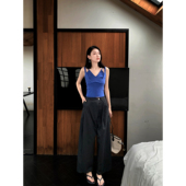 子设计感不对称休闲直筒长裤 GEMQI 西装 裤 垂感冰丝阔腿裤 女夏薄款