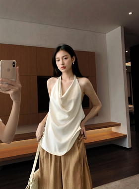 GEMQI 挂脖无袖露背吊带背心女夏内搭外穿2025新款设计感打底上衣