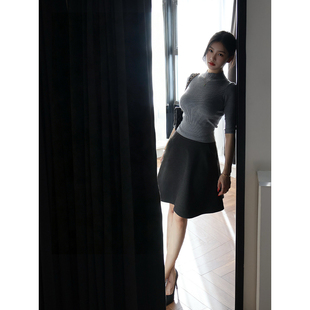 GEMQI 法式温婉半身裙复古温柔A字裙 半高领修身针织衫上衣女套装