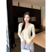 女早秋巨好看 GEMQI 黄色针织开衫 穿搭温柔风毛衣外套吊带两件套