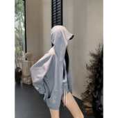 爆款 GEMQI 小个子 卫衣外套女秋季 2025年新款 320g灰色连帽开衫 长袖