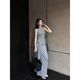 GEMQI 灰色辣妹背心上衣包臀半身裙套装女2025巨好看的夏装套装裙