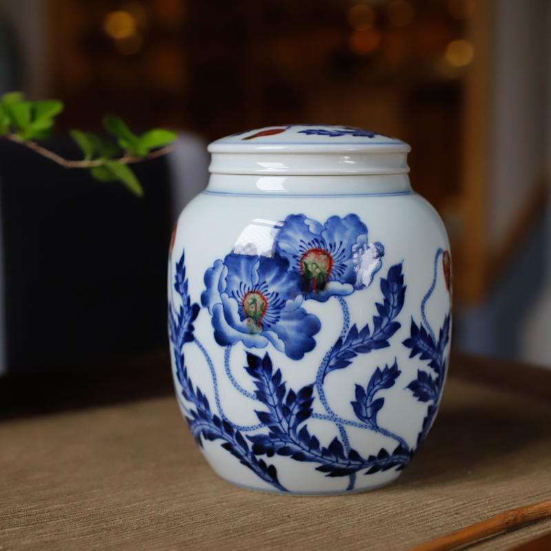 青花釉里红茶叶罐