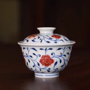 和然窑青花釉里红缠枝莲两才岩茶盖碗110ml和然窑茶具茶器泡茶盖1