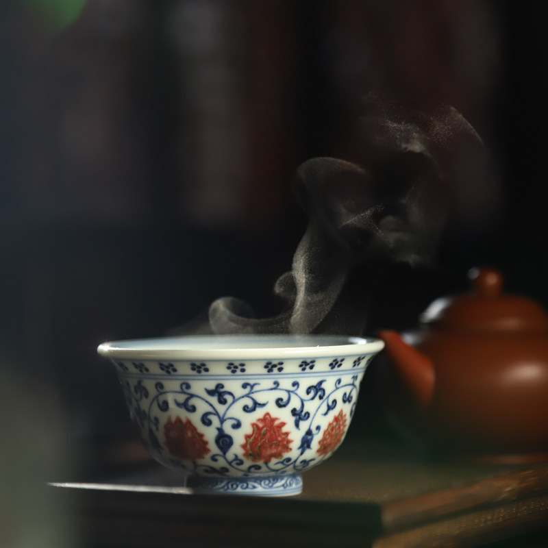 一峯窑 青花釉里红压手杯景德镇陶瓷