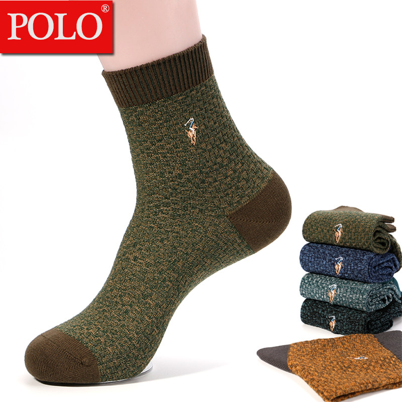 Polo袜子男中筒袜中帮潮流花袜子秋冬季厚款糖果色棉袜潮流休闲袜