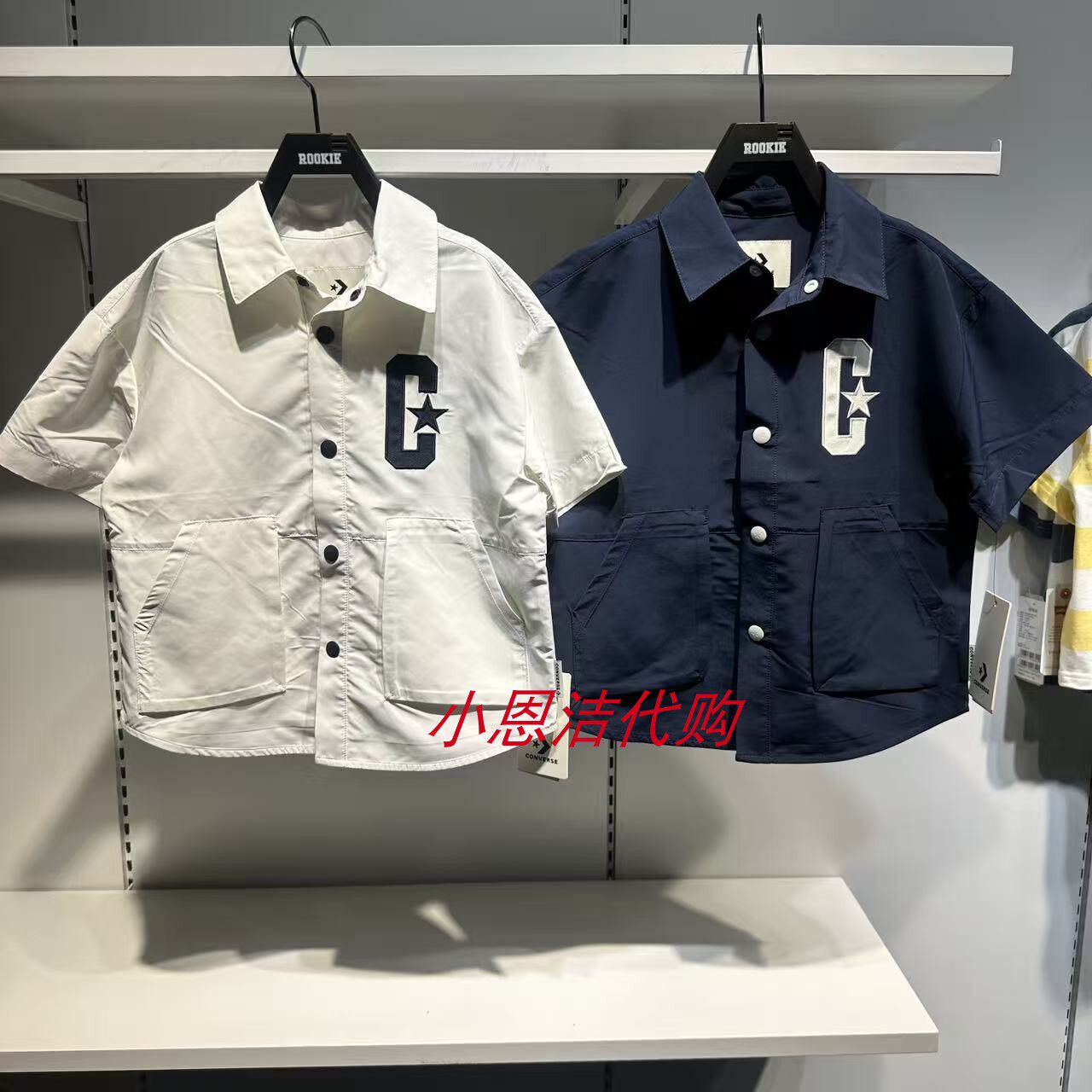 匡威休闲短袖衬衫男女儿童26夏款字母印花翻领纽扣衬衣 CV2622265
