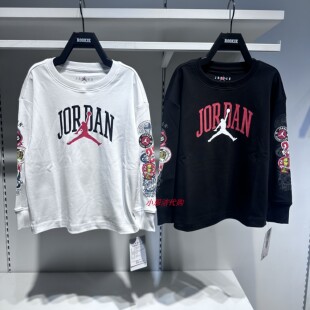 JORDAN乔丹26年秋款长袖T恤儿童街头休闲风串标印花上衣JD2632169