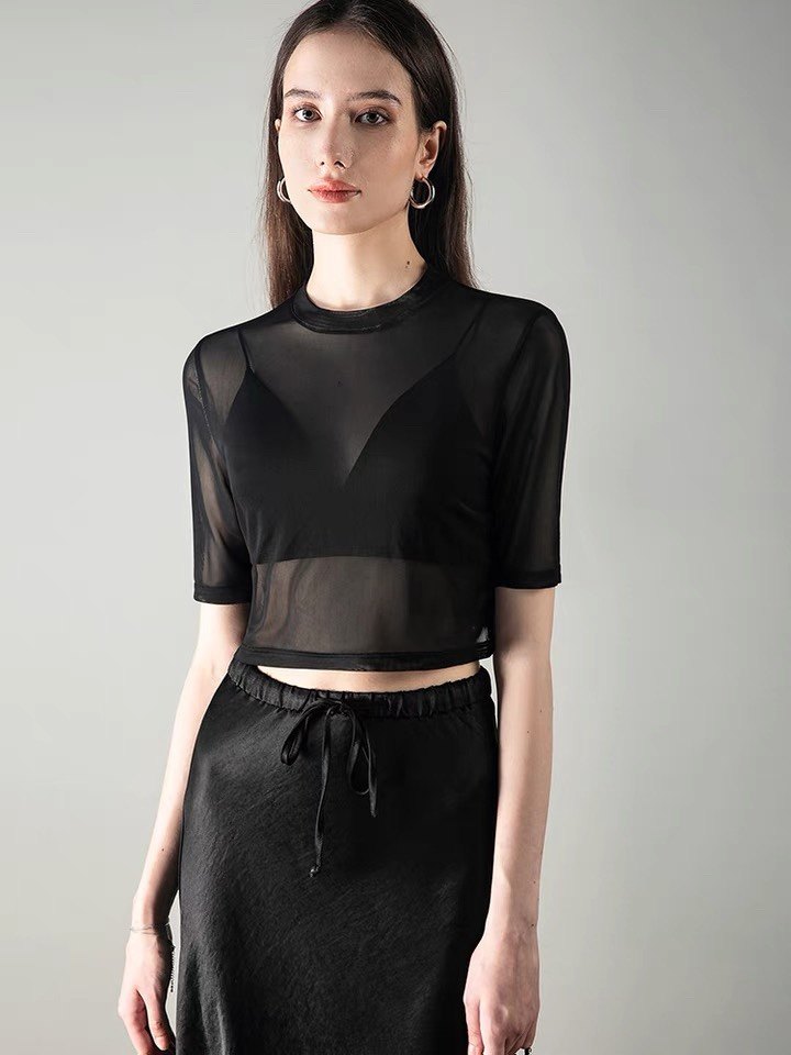 新款薄纱配吊带叠穿透明外搭短款小衫网纱上衣纱料中袖t恤纱衣女,女装/女士精品,T恤,淘宝优惠券,粉丝福利购,淘宝优惠卷