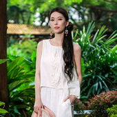 杨丽萍设计原创民族风新中式 上衣夏秋 风中国风盘绳绣棉麻圆领无袖