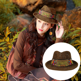 杨丽萍官方原创设计雀云裳民族风绣花刺绣织带镂空圆顶礼帽女夏秋