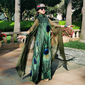 杨丽萍官方原创设计民族风新中式 中国风印花水袖 花瓣领连衣裙夏秋