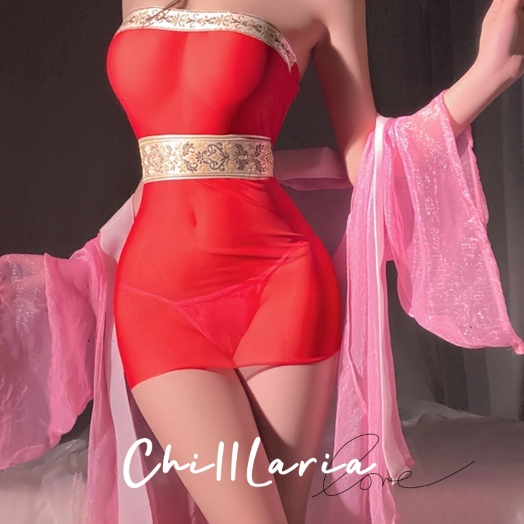 ChillLaria美人妲己透视低胸抹胸包臀裙古风汉服魅惑狐妖制服套装
