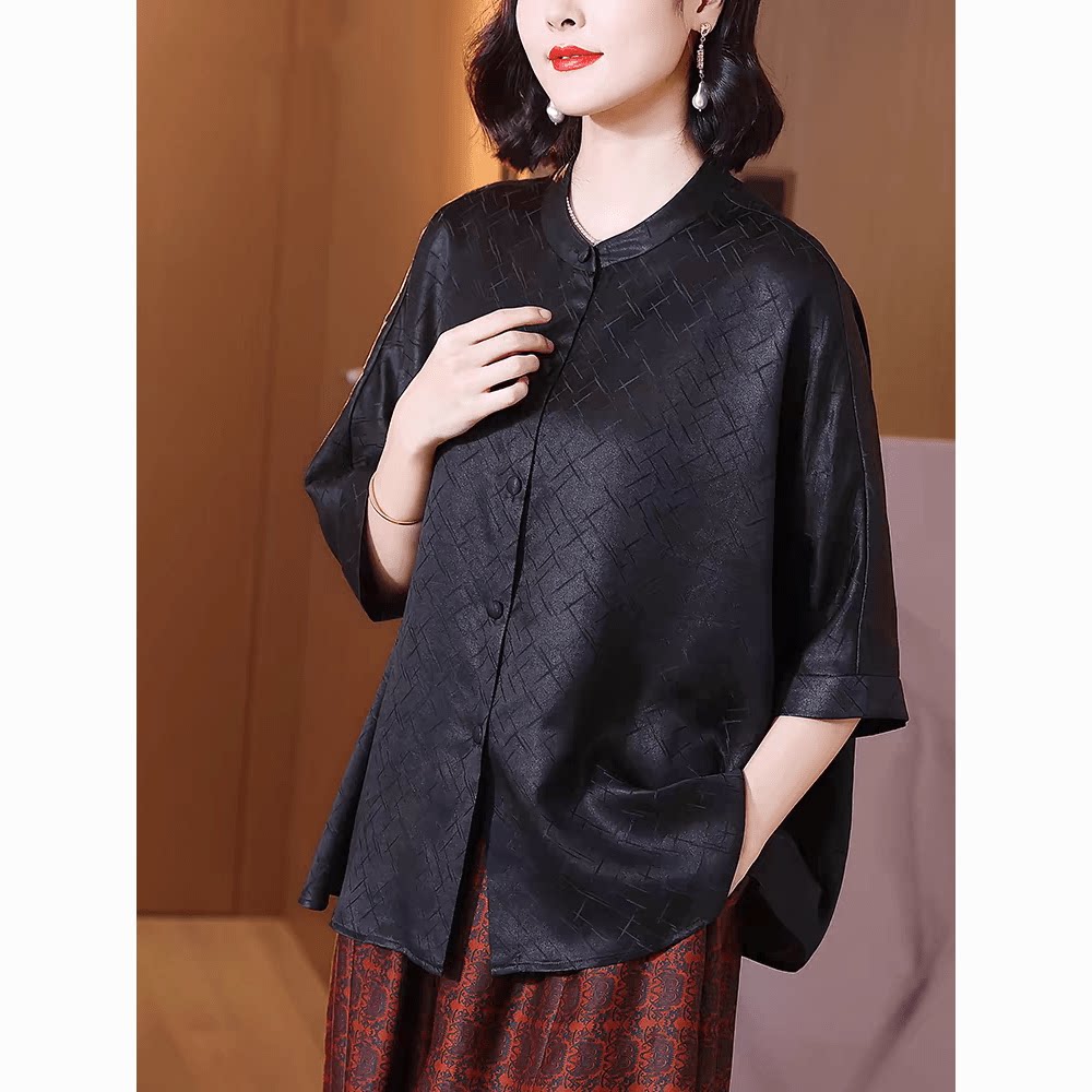 大码香云纱真丝上衣女夏