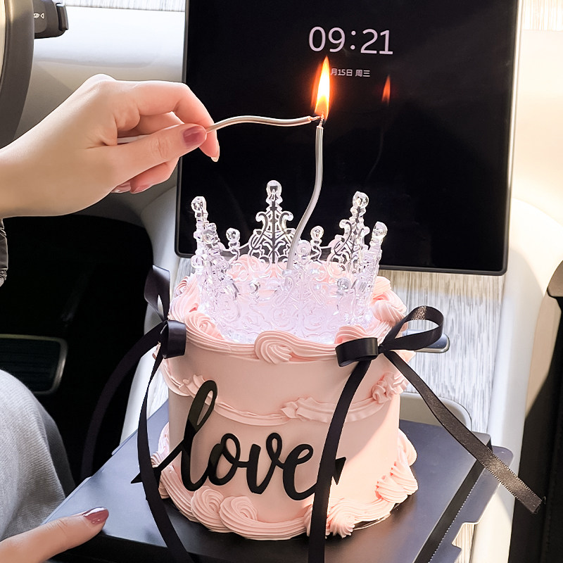 520情人节蛋糕装饰品唯美水晶皇冠摆件亚克力love丝带蝴蝶结装扮