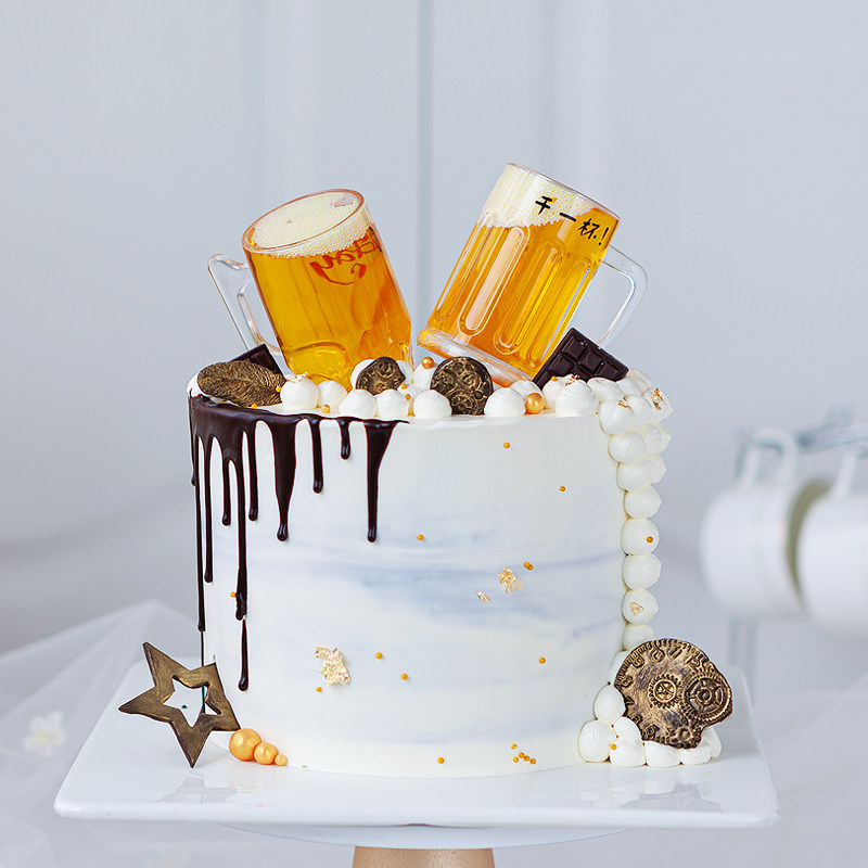仿真啤酒杯蛋糕装饰摆件父亲节爸爸老公男友兄弟生日蛋糕烘焙配
