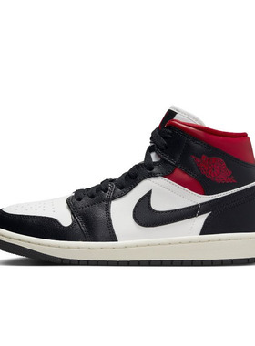 Air Jordan 1 Mid AJ1 黑白红 女子中帮复古潮流篮球鞋BQ6472-061
