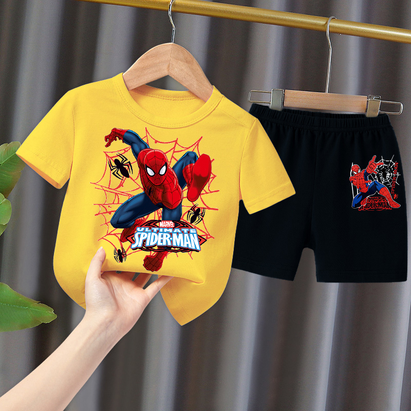 蜘蛛侠儿童套装2023夏季新款休闲套装t恤裤子中小男童运动两件套