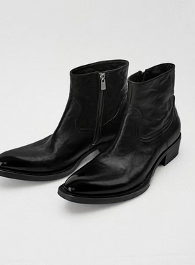 Aucun FootWear / 25FW尖头切尔西靴男高帮小牛皮全真皮厚底增高