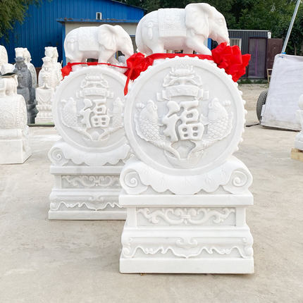 石雕门墩抱鼓石一对汉白玉象青石招财貔貅门鼓石狮子门墩家用摆件