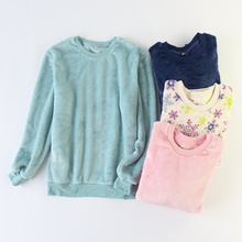 法兰绒男女睡衣单件上衣加厚保暖情侣冬大码珊瑚绒圆领套头家居服