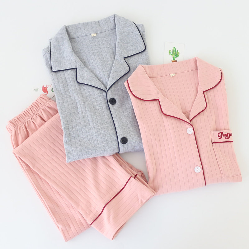 春秋冬季情侣纯棉针织长袖裤睡衣男士女款韩版全棉休闲家居服套装