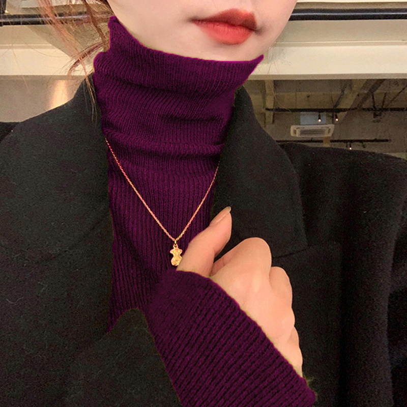 高领羊绒打底衫女春秋内搭紫色毛衣2025新款洋气修身堆堆领针织衫
