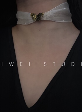 「迷雾里」氛围法式蝴蝶choker纯欲风蕾丝遮颈纹锁骨链项圈复古女