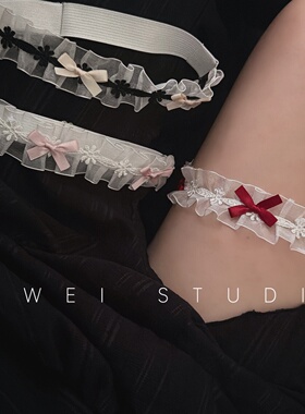 「纯欲甜菜」洛丽塔蕾丝蝴蝶结花边大腿圈日系少女可爱腿环腿饰女