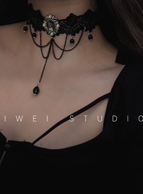 「朋克宫廷风」小众设计甜酷暗黑流苏亚文化锁骨链项圈choker女
