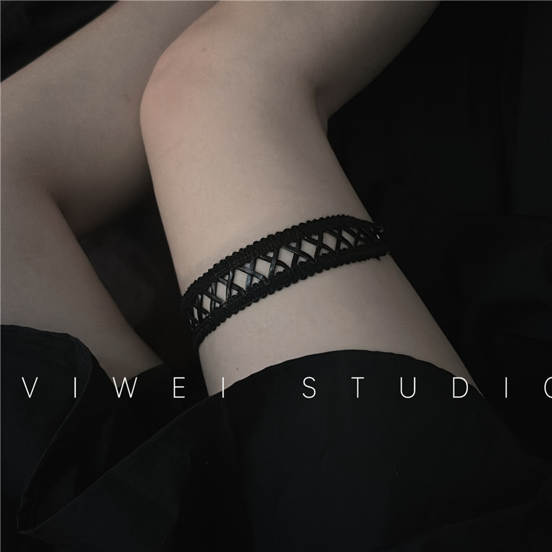 朋克风黑色交叉辣妹机车酷腿环