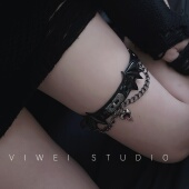 「恶魔翅膀」y2k亚文化腿环万圣节大腿饰品cos朋克甜酷pu皮桃心女