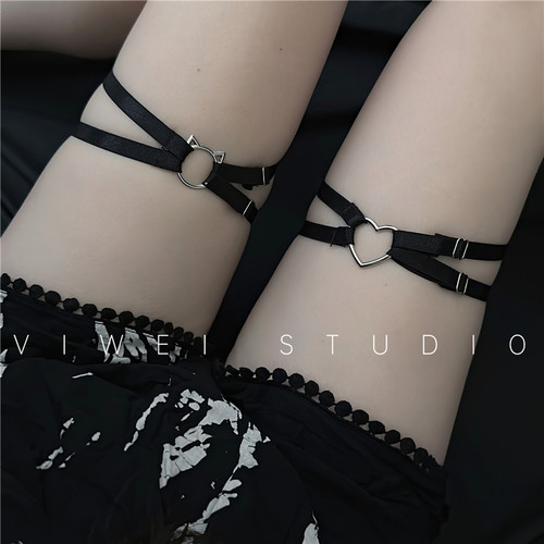 「X」甜酷暗黑猫咪爱心交叉弹力腿环舞蹈表演朋克jk少女蹦迪腿饰