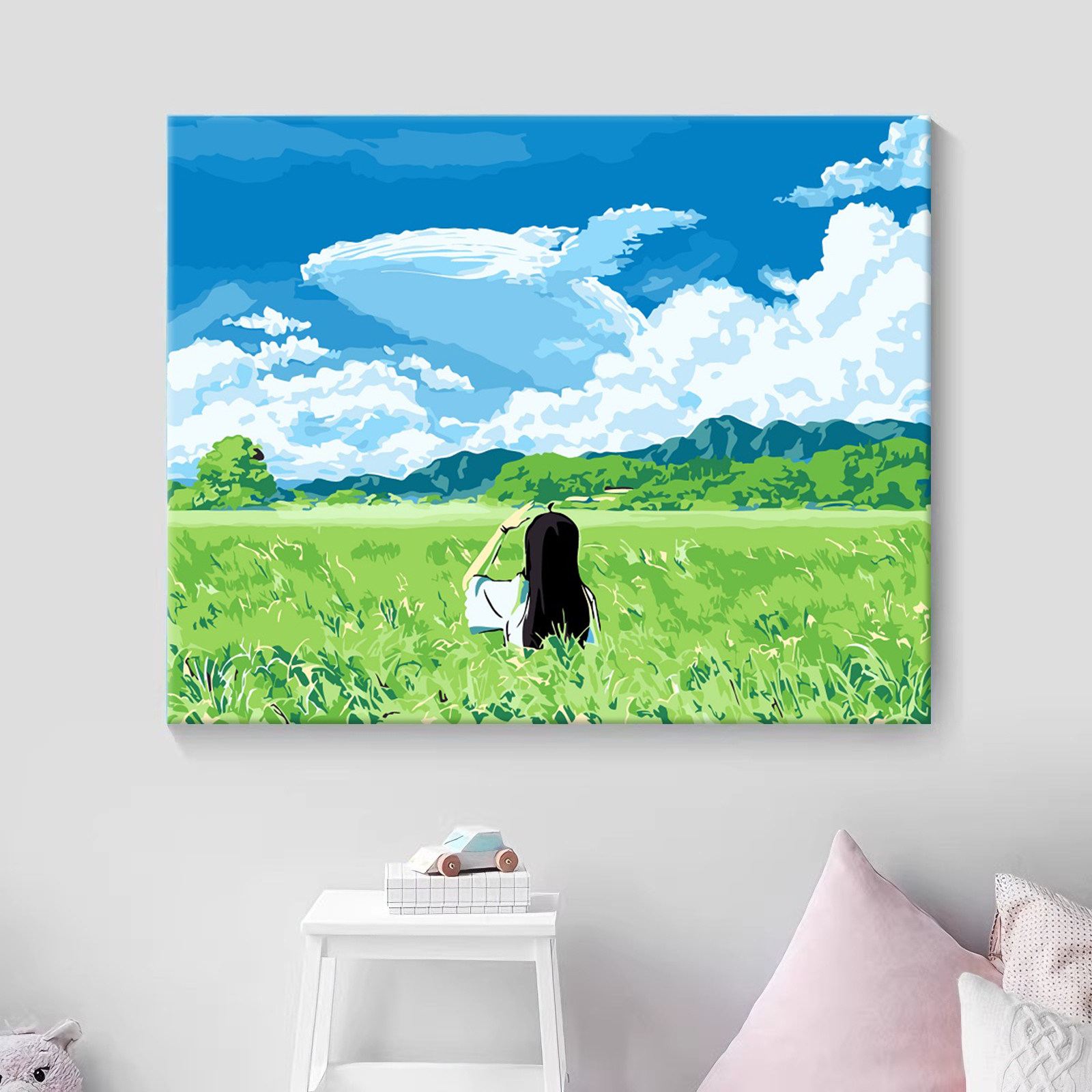 数字油画diy填充卡通动漫人物填色手绘女孩鲸鱼油彩画初学者简单