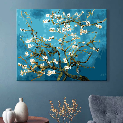 高级感欧式数字油画diy客厅装饰画手工填色手绘油画杏花梵高名画
