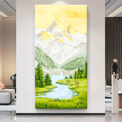 大尺寸风景数字油画diy填色手工填充手绘油彩玄关装饰画金山绿水